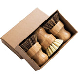 Palm Pot Brush- Bamboo Round 3 Packs Mini Dish Brush Natural Scrub Brush Durable Scrubber Cleaning Kit with Union Fiber and Tamp