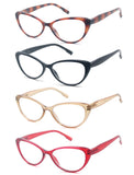 MODFANS Women Reading Glasses 2.75 Cat Eye Women Readers 4 Pack for Ladies Compact Spring Hinge Lightweight Frame Includes Pocke