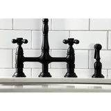 Kingston Brass Ks1270Axbs Heritage Bridge Kitchen Faucet, 8-9/16 In Spout Reach, Matte Black