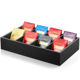 DRASTAR Tea Bag Organizer, Tea Box Organizer Storage Box, Wooden Tea Bag Holder, Tea Chest with 8 Compartments, Tea Caddy for Tea Bags Organizer, Black