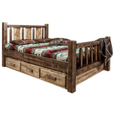 Montana Woodworks Homestead Collection Single Storage Bed With Laser Engraved Wolf Design, Stain & Clear Lacquer