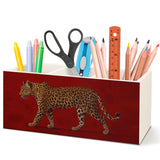 OHDCE Trendy Retro Leopard Print Pen Pencil Holder Organizer for Desk,Cheetah Room Decor, Cheetah Wooden Pencil Holder Sign Orga
