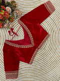 Pujia Mills Women'S Velvet Blouse For Women Readymade Blouse Half Sleeves Embroidery Blouse Aari Work Blouse Readymade Saree Blouse Choli For Women Readymade Choli Blouse (Velvet 501 Red 38)