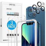 OMOTON Screen Protector and Camera Lens Protector for iPhone 13 with Frame Installation Aid