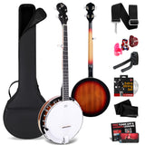 Pyle Banjo Kit with Remo Head and Sapele Resonator, 39 Full Size Traditional Open or Closed Back 5 String Instrument with 24 Bra
