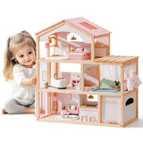 ROBOTIME Wooden Dollhouse, Doll House with 29 Pieces Furniture Set - Pool and Elevator, Wooden Doll House for 4, 5, 6-Inch Dolls