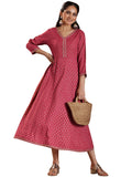 Libas Women'S Cotton A-Line Midi Dress (37218_Pink
