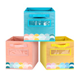 Cube Storage Bins, 3 Pack 11 Inch Fabric Storage Bins with Handle and Label Window, Foldable Storage Cubes, Colorful Fabric Bins