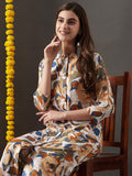Anni Designer Women'S Cotton Blend Straight Printed Kurta With Palazzo (Yamla Yellow_L_Yellow_Large),Yellow,L,,,