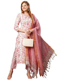 Gosriki Women'S Cotton Blend Straight Printed Kurta With Pant & Dupatta (Gojari Peach-Jl-Gs_Xl_Peach_X-Large),Peach,,B0D73WJ8Y6