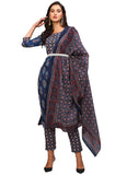 Gosriki Women'S Cotton Blend Printed Straight Kurta With Pant & Dupatta (Patni Blue-Jan18-Gs_Xl_Blue_X-Large),Grey,,B0BTJ8V1JW