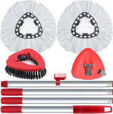 2 Pack Spin Mop Heads Replacement Compatible with O Cedar EasyWring 1Tank, Upgraded Scrub Brush,4 Section Mop Handle and 1 Base