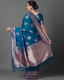 Leriya Fashion Womens Present Banarasi Soft Lichi Silk Saree | Jacquard Rich Pallu Design | Golden Saree For Women | Cotton Silk Saree For Women (Blue)
