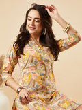 Anni Designer Women'S Cotton Blend Printed Straight Kurta With Pant (Half Yellow-Nw Medium),Yellow,M,,,