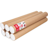 Paclord 4 x 36 Heavy-Duty Reinforced Cardboard Mailing Tube, Pack of 6 Tubes with 12 Caps - Secure USPS Approved - Great for Shi