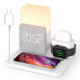 Wireless Charging Station, iPhone 3 in 1 Fast 15W Wireless Charger with Alarm Clock and Night Light, Charging Dock for iPhone 12