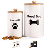 Dog Treat Container Airtight Set of 2 - 9x5 & 7x4 inch Ceramic Dog Treat Jars for Kitchen Counter with Airtight Lids - 11 Cup Ca