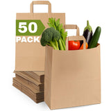 Qutuus Large Paper Bags with Handles Bulk - 50 Pcs 12x7x14 Large Paper Grocery Shopping Bags with Handles, Brown Sacks for Groce