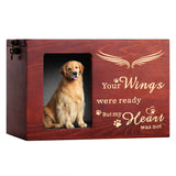 Pet Memorial Urns for Dog or Cat Ashes, Large Wooden Funeral Cremation Urns with Photo Frame, Keepsake Memory Box with Black Fla