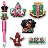 5Pcs Sorority Focal Beads for Pens, Cute Silicone Focal Beads for Making DIY Bead Pens Keychain Jewelry (Pink)
