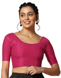 Toplot Cotton Blend Lycra Stretchable Round Neck Blouses For Women Readymade (Blouse-5058-Rani Pink-28),Pink,28,B0BWYQPMRN
