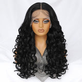 Felek 13x6 Synthetic Lace Front Wig Loose Wave HD Transparent Lace Frontal Wigs Pre Plucked Wear and Go Glueless Wigs for Black