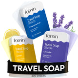 FOMIN - Antibacterial Paper Soap Sheets Tin for Traveling - (300 Sheets) Variety Pack (Unscented, Lemon, Lavender) Portable Trav
