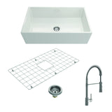 BOCCHI Contempo Apron Front Fireclay 33 in. Single Bowl Kitchen Sink in White with Stainless Steel Faucet