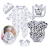 Reborn Baby Doll Clothes for 17-22 Inch Reborn Dolls Baby Clothing Cute Cow 5pcs Clothes Accessories