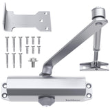 Baridwon Commercial Grade Hydraulic Door Closer Large Size, Heavy Duty No Slam with Hold Open, Silver