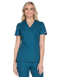 Womens Mock Wrap Top Workwear Originals with RibKnit Back Panels Plus Size WW650, 5XL, caribbean Blue