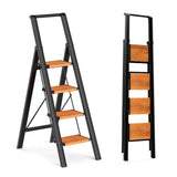 GameGem 4 Step Ladder, Lightweight Aluminum Folding Step Stool with Convenient Handgrip, Stepladders with Anti-Slip and Wide Ped