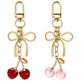 Buildcon 2 PCS Cherry Keychain, Fashion Bag Charms for Handbags, Cute Keychain for Girls with Golden Bow, Cherry Bag Charm Acces