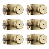NCSEN 6 Pack Brushed Gold Door Knob with Heavy Duty Square Rosette, Bathroom Door Knob with Turn Lock, Pismo Door Knob with Lock
