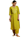 Libas Gerua Womens Embroidered Silk Blend Straight Kurta With Salwar