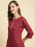 Rangita Maroon Rayon Knee Length Embroidered Straight Kurti For Women | Kurta For Women_M