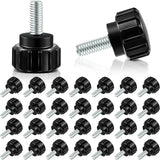 Hotop 30 Pieces M4 x 10 mm Carbon Steel Threaded Knurled Thumbscrew Screw on Knobs Grips Black Round Clamping Screw, Black