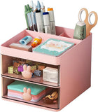House of Quirk Polypropylene,Polystyrene Small Desk Organizer with Drawer,MultiFunctional Pen Pencil Holder Storage Box,Organiz