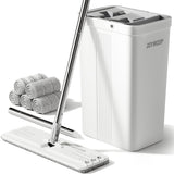 JOYMOOP Mop and Bucket with Wringer Set, White Flat Squeeze Mop Bucket Set for Floor Cleaning, Wet Dry Mops for Walls, Wall Clea