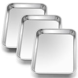 E-far 3 Pack Toaster Oven Trays, 9.4 x7.3Stainless Steel Small Baking Cookie Sheets, Mini Non-toxic Metal Baking Pans for