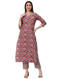 Gosriki Women'S Cotton Blend Straight Printed Kurta With Pant (Priyani Red-Nw6-Gs_M_Red_Medium),Red,,B0BZMKSN8S