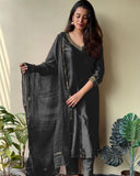 Anni Designer Women'S Rayon Blend Kurta With Pant & Dupatta (Bagicha-Rani_Black_X-Large),Black,XL,Rayon Blend,Classic,