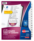 Avery 15 Tab Dividers for 3 Ring Binders, Customizable Table of Contents, Classic White Tabs, 3 Sets (11079)