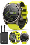 PlayBetter Garmin Fenix 8 Solar Sapphire (51mm, Titanium/Amp Yellow) Multisport GPS Smartwatch Bundle - 1.4Touchscreen, Buil