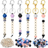 Landical 342 Pcs DIY Bead Keychain Kit Colorful Silicone Bead Personalized Letter Jewelry for DIY Key Ring Women Teacher Gift(El