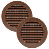 Vent Systems 4'' Inch - Pack of 2 - Brown Soffit Vent Cover - Round Intake or Exhaust Air Vent Louver with Screen Mesh - Air Sup