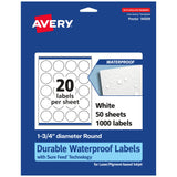 Avery Durable Waterproof Round Labels, Sure Feed Technology, 1.75 Diameter, 1,000 Total, Oil and Tear-Resistant Waterproof Label