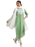 Libas Womens Printed Cotton Straight Kurta With Trousers And Dupatta