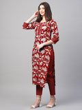Gosriki Women'S Cotton Blend Printed Straight Kurta With Pant (Pustak Red-Gs_M_Begani_Medium),Red,,B0D9WCTZSK