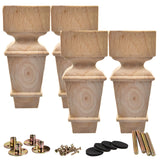 La Vane 8 inch / 20cm Wooden Furniture Legs, Set of 4 Carved Geometry Solid Wood Unfinished Replacement Bun Feet with Mounting P
